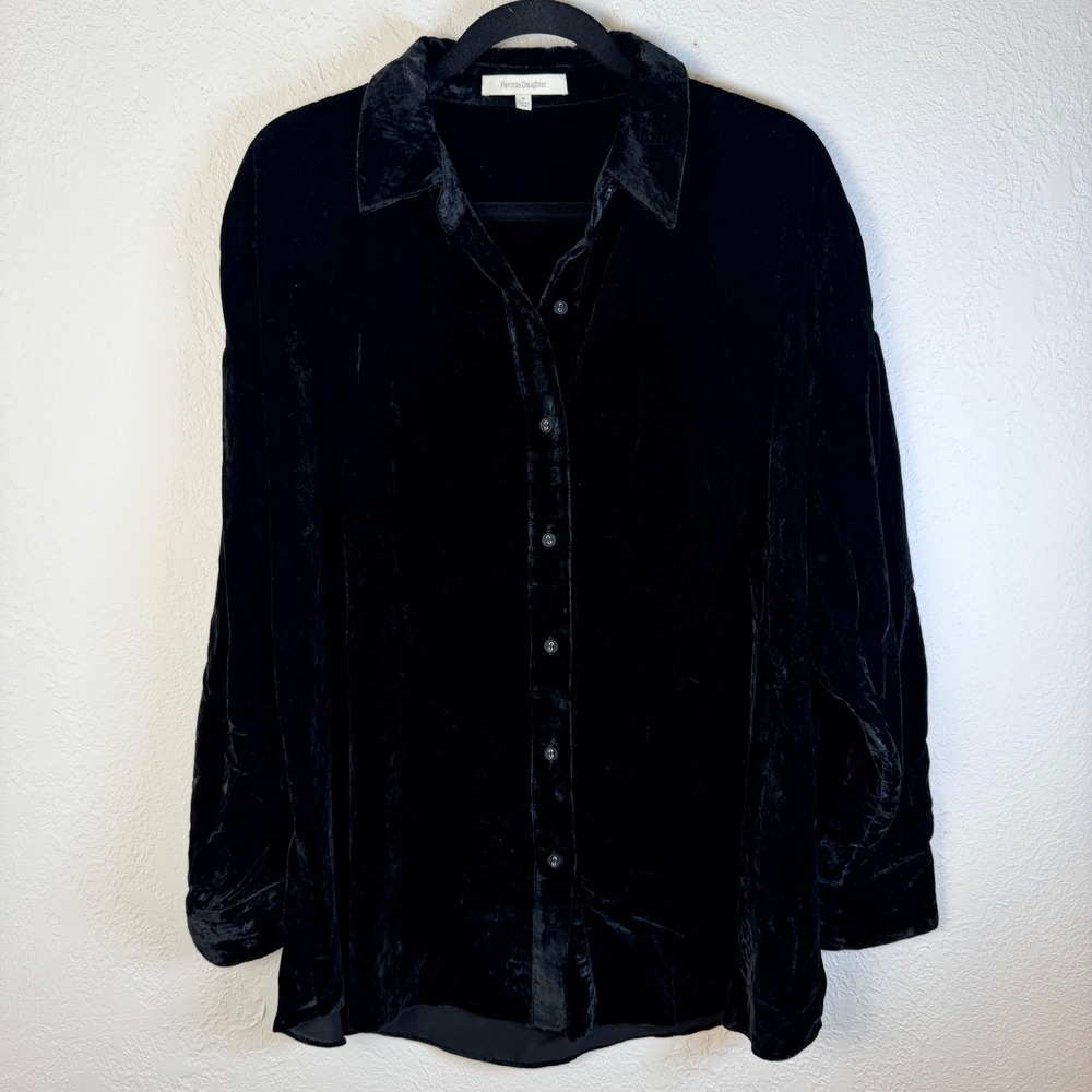 Favorite Daughter Women's M Black Velvet Button Down Goth Dark Academia Poet